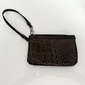 Brown Crocodile Embossed Wristlet Travel Wallet